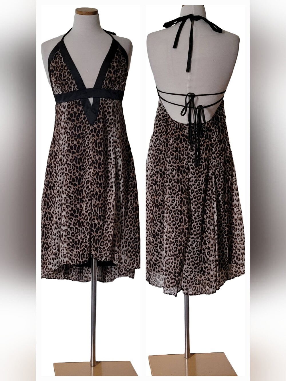 Leopard Sheer Halter Back Out Tie Date Night Ladies Night Out Cocktail Dress